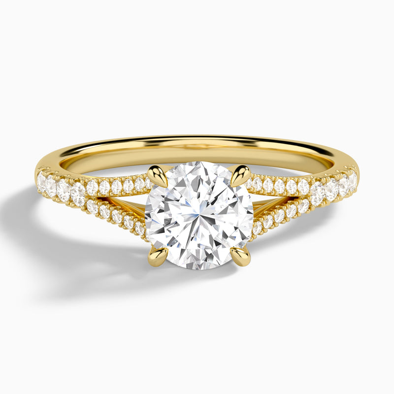 Round Split Shank Lab Grown Diamond Engagement Ring In 14K Yellow Gold - Lucenjuri