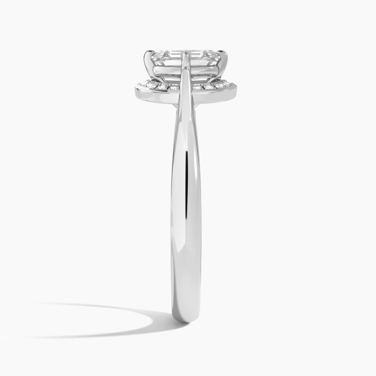 Emerald Solaris Halo Lab Grown Diamond Engagement Ring In Platinum, Side View