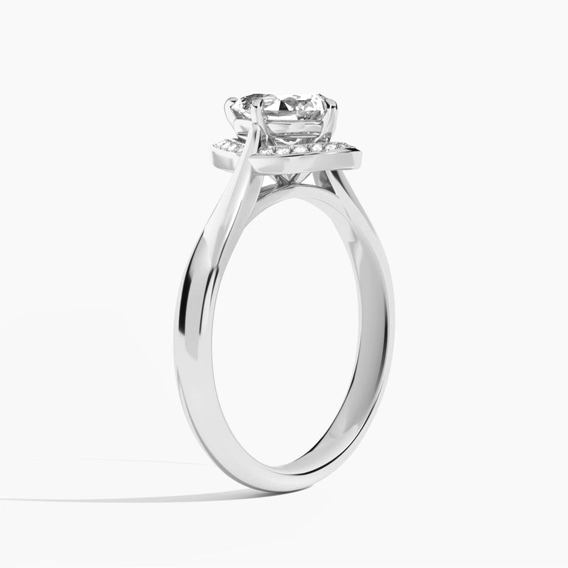 Pear Solaris Halo Lab Grown Diamond Engagement Ring In Platinum, Angle View