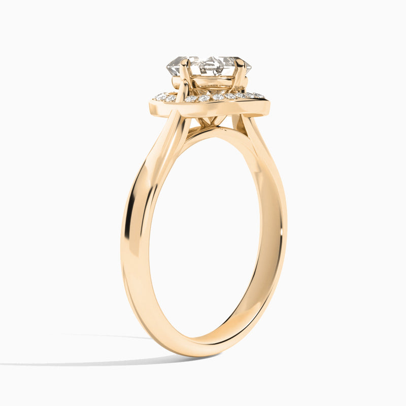 Asscher Solaris Halo Lab Grown Diamond Engagement Ring In 14K Rose Gold, Angle View