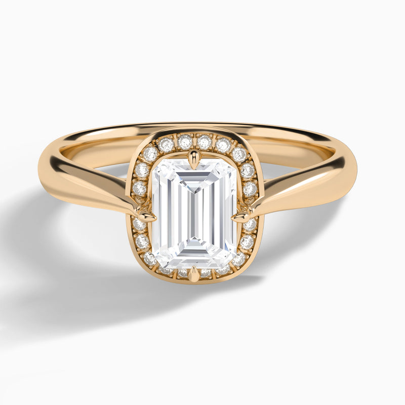 Emerald Solaris Halo Lab Grown Diamond Engagement Ring In 14K Rose Gold - Lucenjuri
