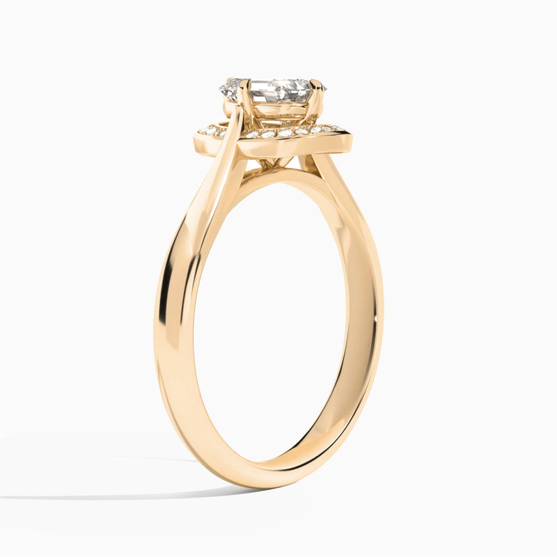 Emerald Solaris Halo Lab Grown Diamond Engagement Ring In 14K Rose Gold, Angle View