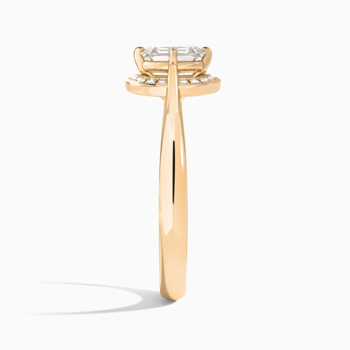 Emerald Solaris Halo Lab Grown Diamond Engagement Ring In 14K Rose Gold, Side View