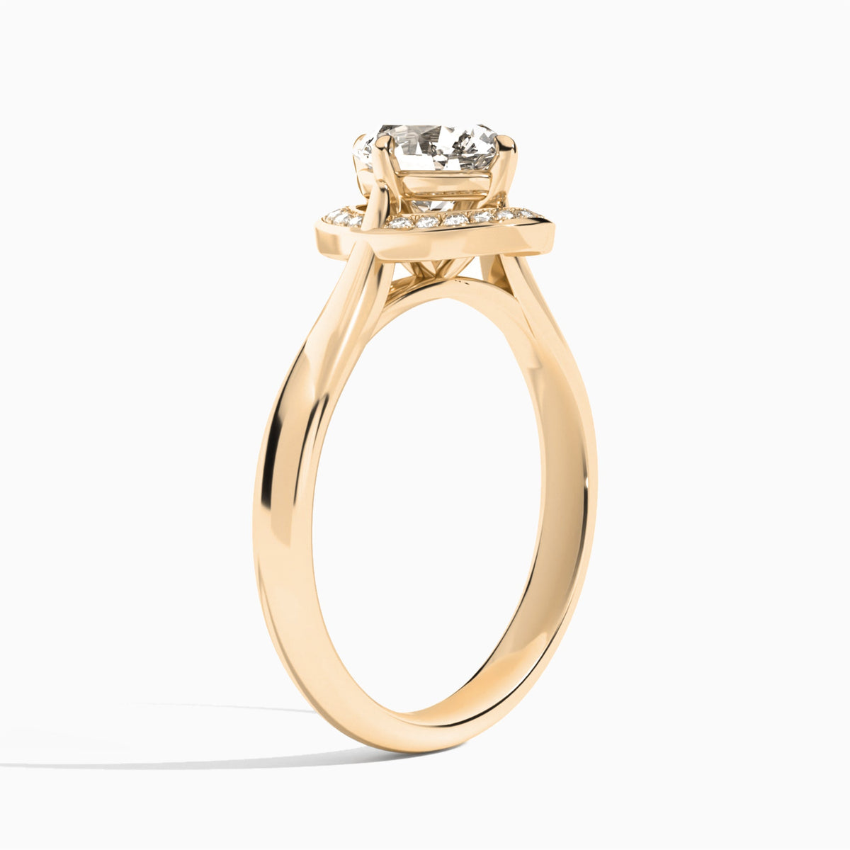 Oval Solaris Halo Lab Grown Diamond Engagement Ring In 14K Rose Gold, Angle View