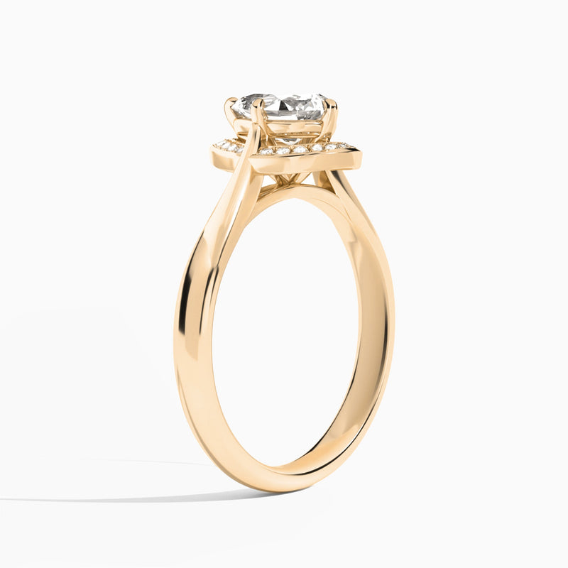 Pear Solaris Halo Lab Grown Diamond Engagement Ring In 14K Rose Gold, Angle View