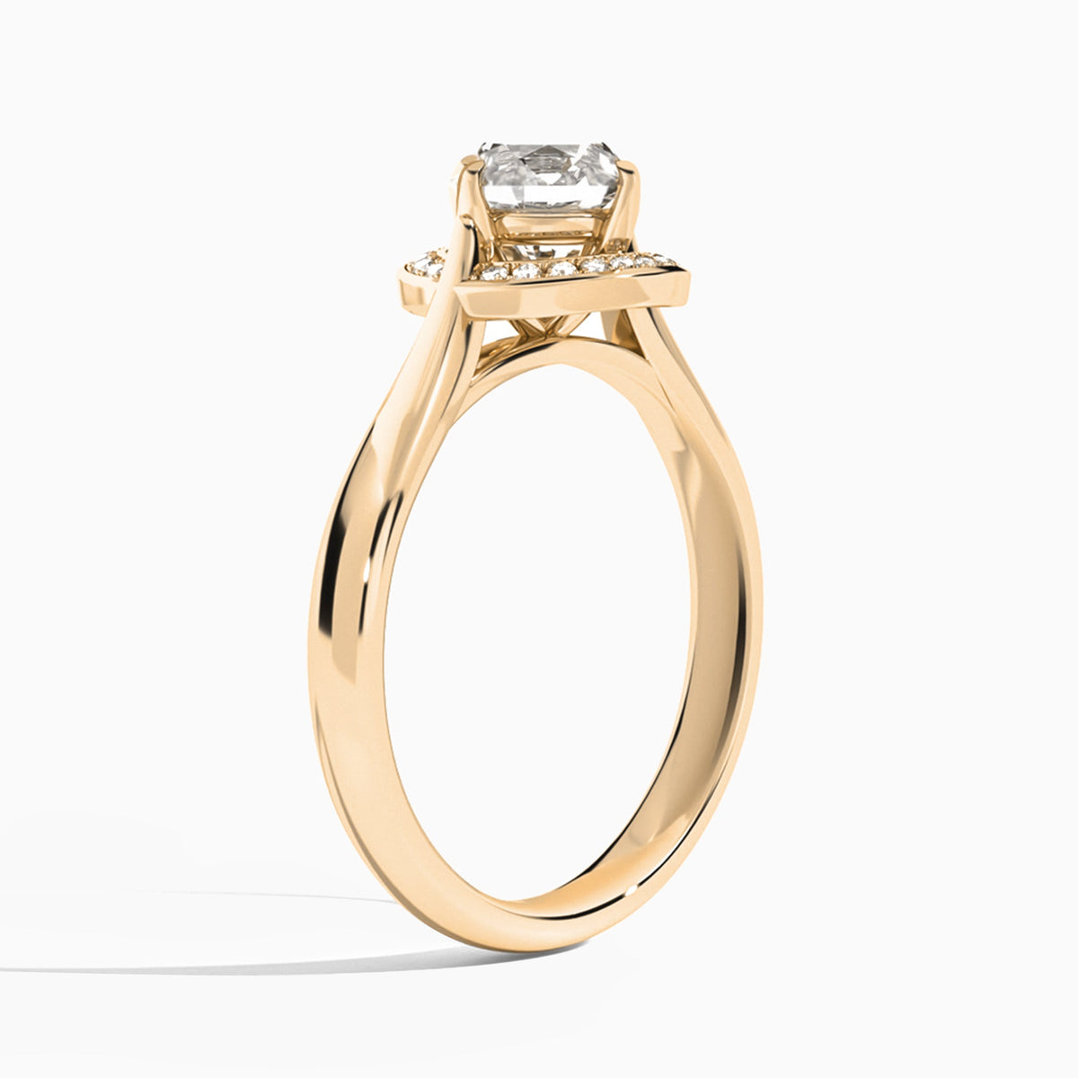Round Solaris Halo Lab Grown Diamond Engagement Ring In 14K Rose Gold, Angle View