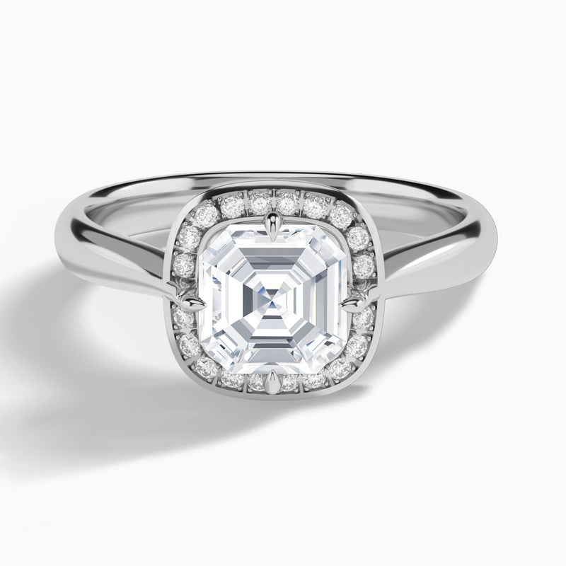 Asscher Solaris Halo Lab Grown Diamond Engagement Ring In 18K White Gold - Lucenjuri