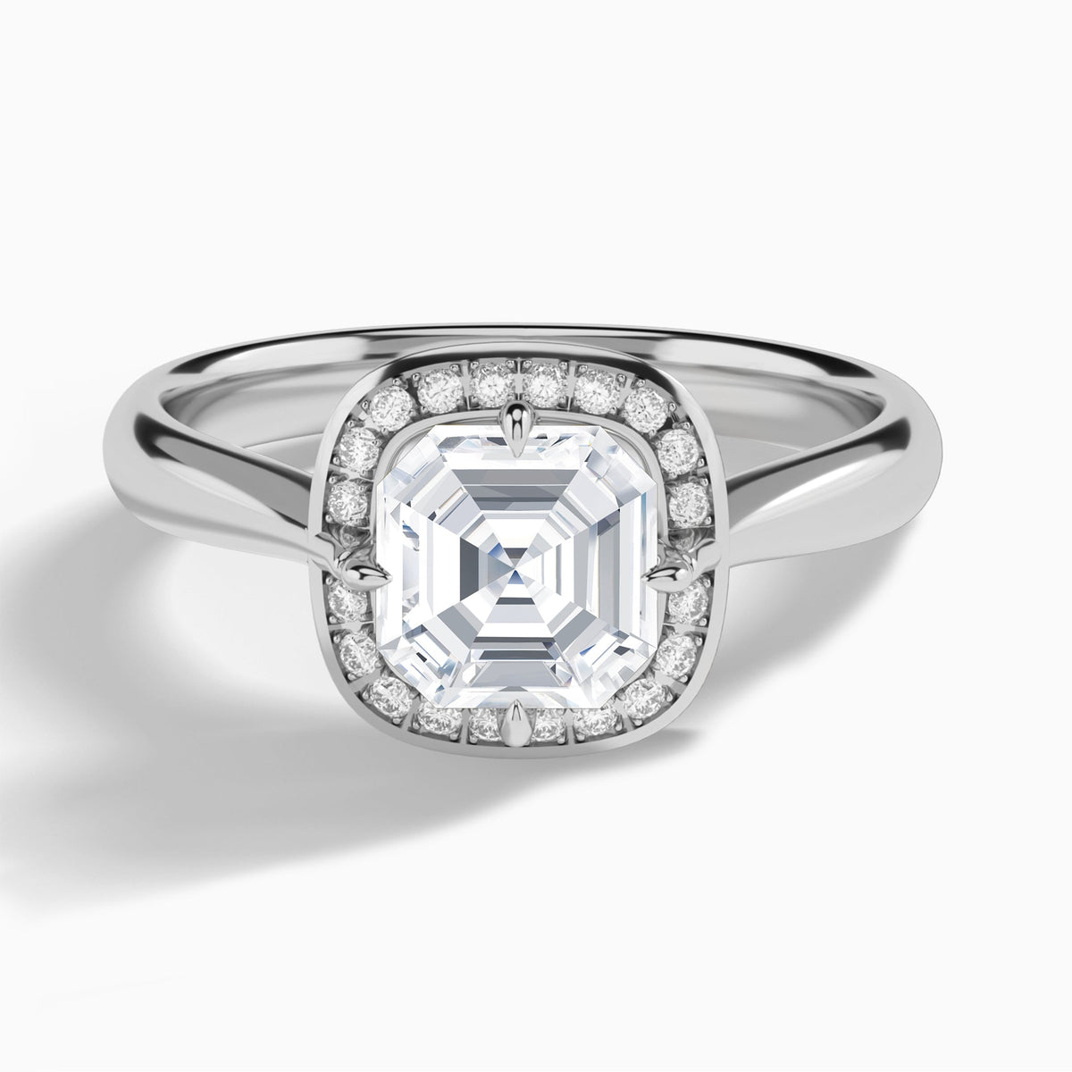 Asscher Solaris Halo Lab Grown Diamond Engagement Ring In 18K White Gold - Lucenjuri