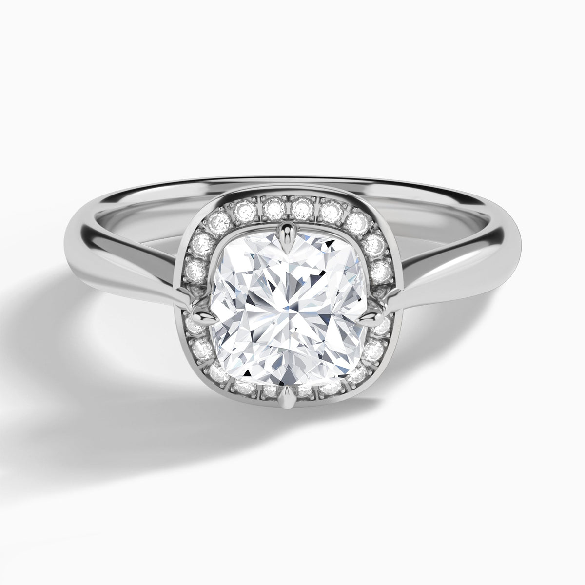 Cushion Solaris Halo Lab Grown Diamond Engagement Ring In 14K White Gold - Lucenjuri