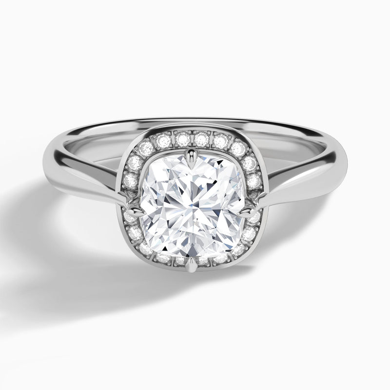 Cushion Solaris Halo Lab Grown Diamond Engagement Ring In 18K White Gold - Lucenjuri