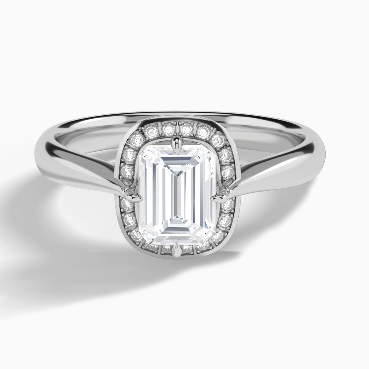 Emerald Solaris Halo Lab Grown Diamond Engagement Ring In 14K White Gold - Lucenjuri