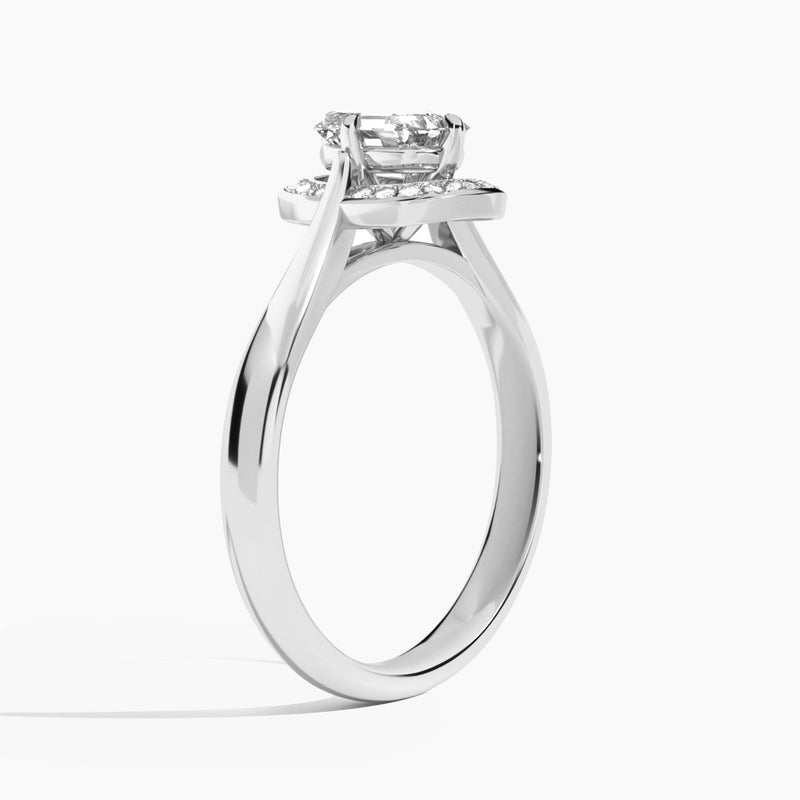 Emerald Solaris Halo Lab Grown Diamond Engagement Ring In 14K White Gold, Angle View