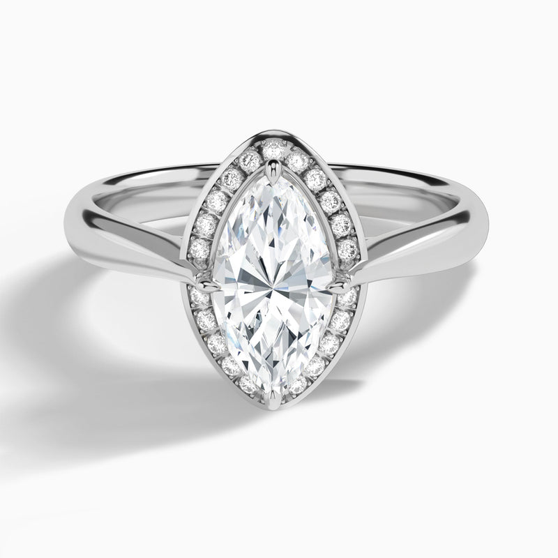 Marquise Solaris Halo Lab Grown Diamond Engagement Ring In 18K White Gold - Lucenjuri