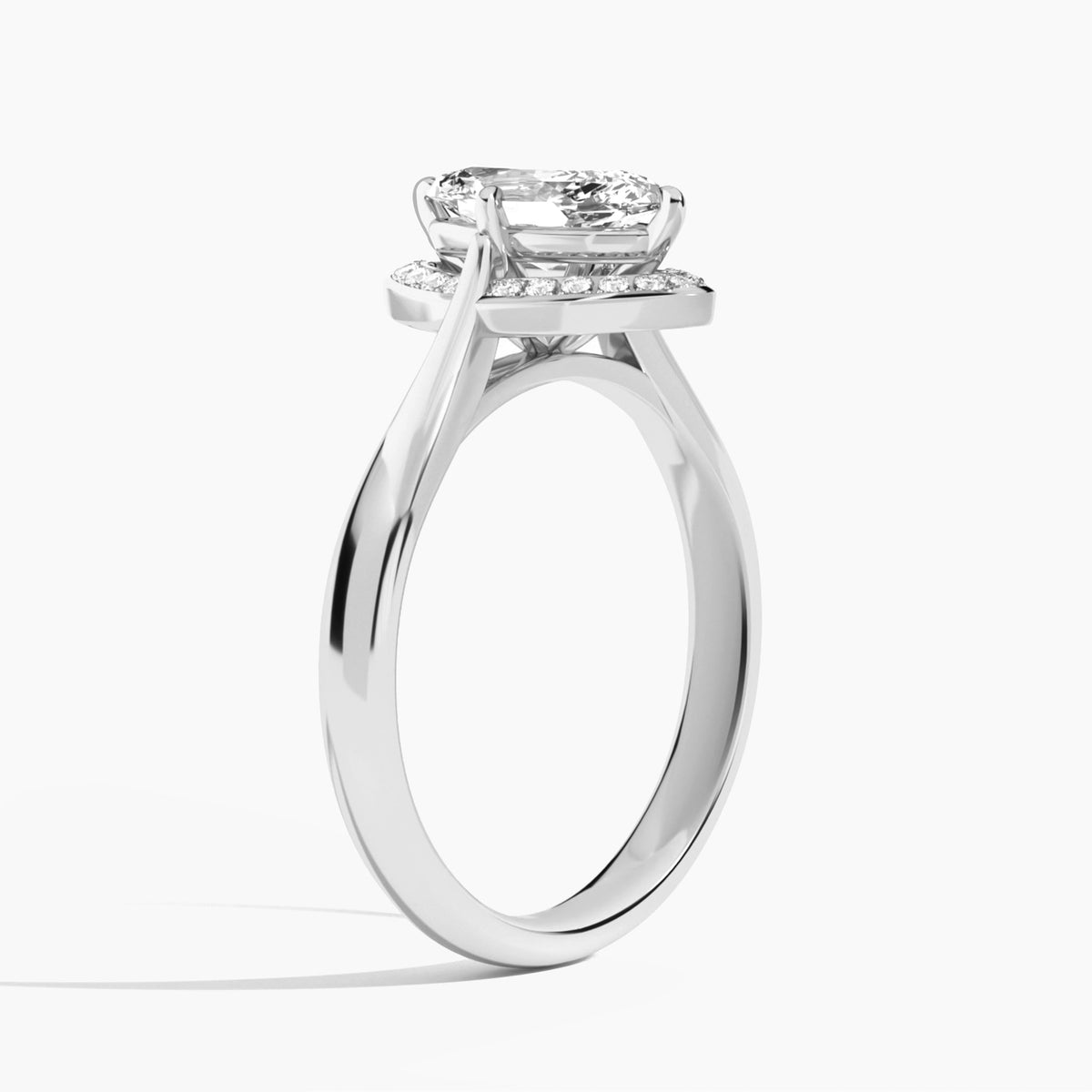 Marquise Solaris Halo Lab Grown Diamond Engagement Ring In 18K White Gold, Angle View