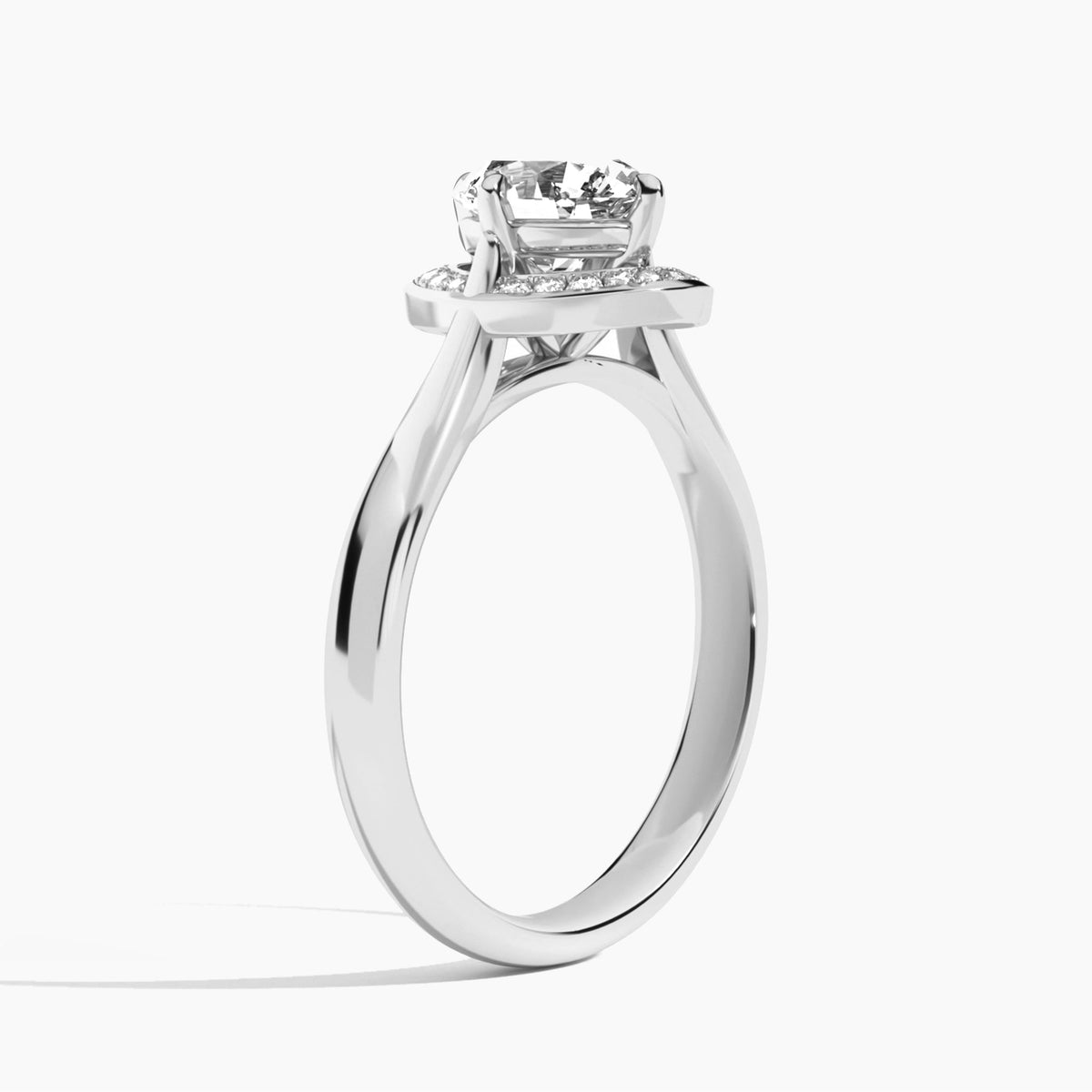 Oval Solaris Halo Lab Grown Diamond Engagement Ring In 14K White Gold, Angle View
