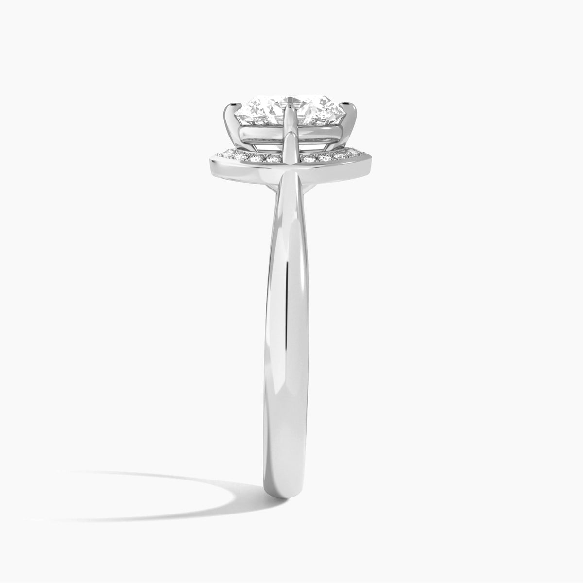 Oval Solaris Halo Lab Grown Diamond Engagement Ring In 18K White Gold, Side View