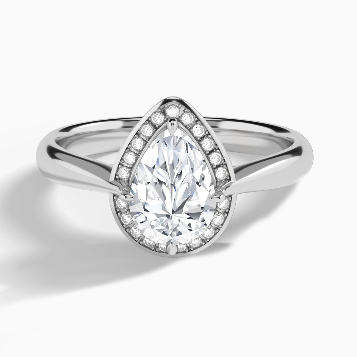 Pear Solaris Halo Lab Grown Diamond Engagement Ring In 18K White Gold - Lucenjuri