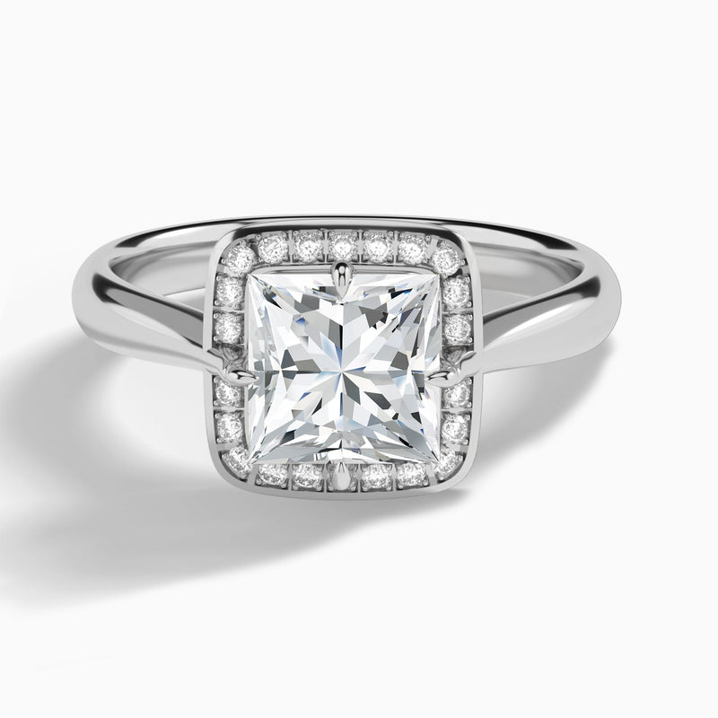 Princess Solaris Halo Lab Grown Diamond Engagement Ring In 14K White Gold - Lucenjuri