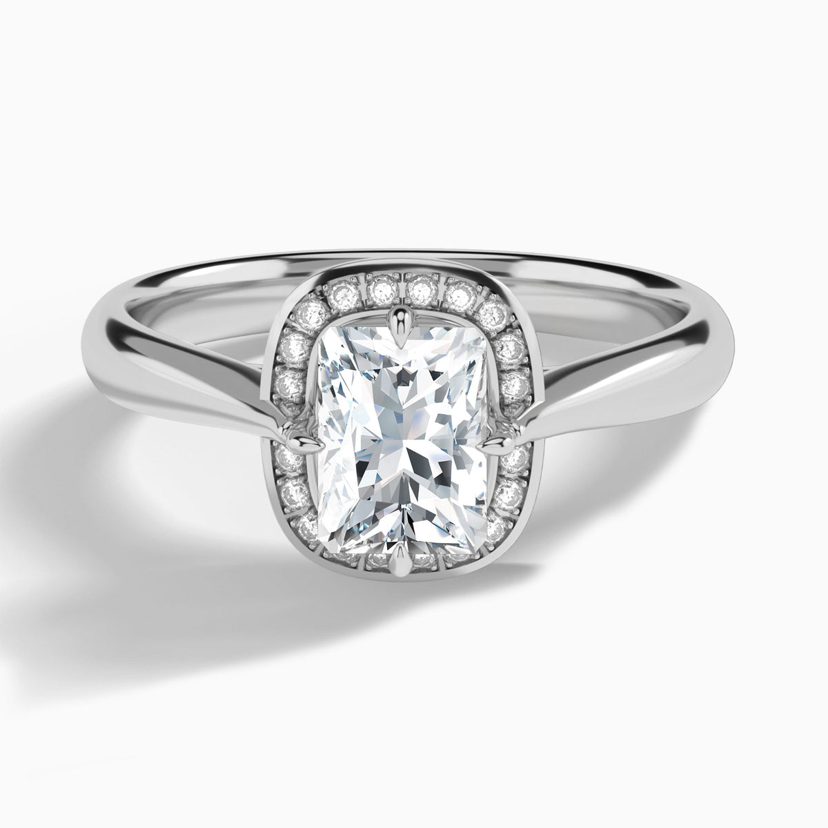 Radiant Solaris Halo Lab Grown Diamond Engagement Ring In 18K White Gold - Lucenjuri