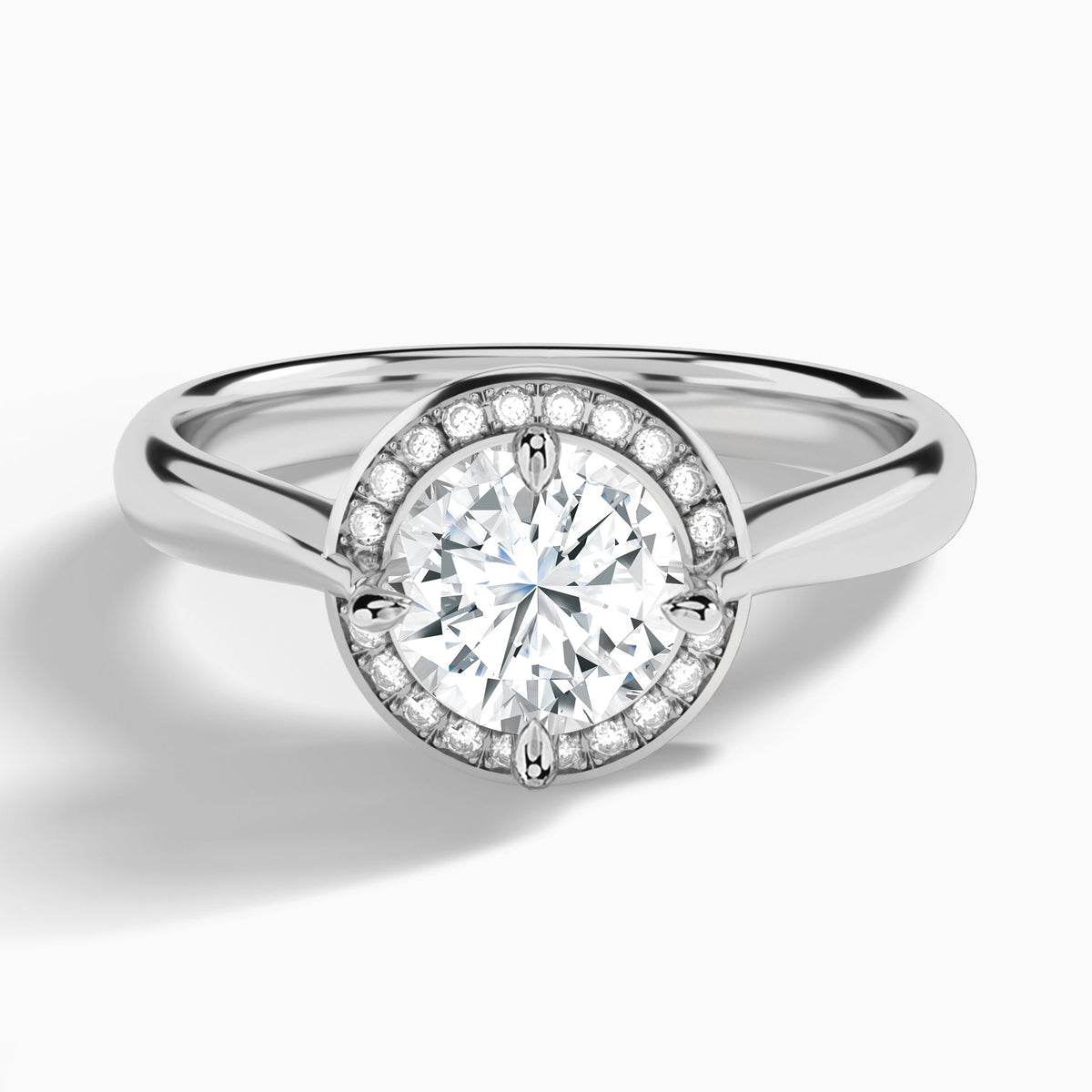 Round Solaris Halo Lab Grown Diamond Engagement Ring In 18K White Gold - Lucenjuri