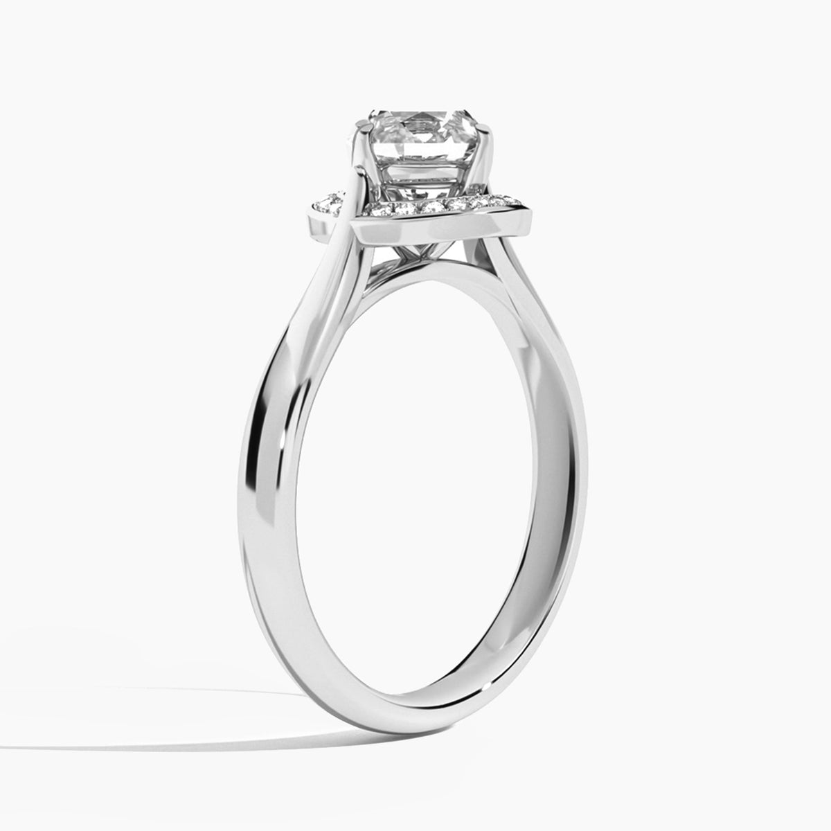 Round Solaris Halo Lab Grown Diamond Engagement Ring In 14K White Gold, Angle View