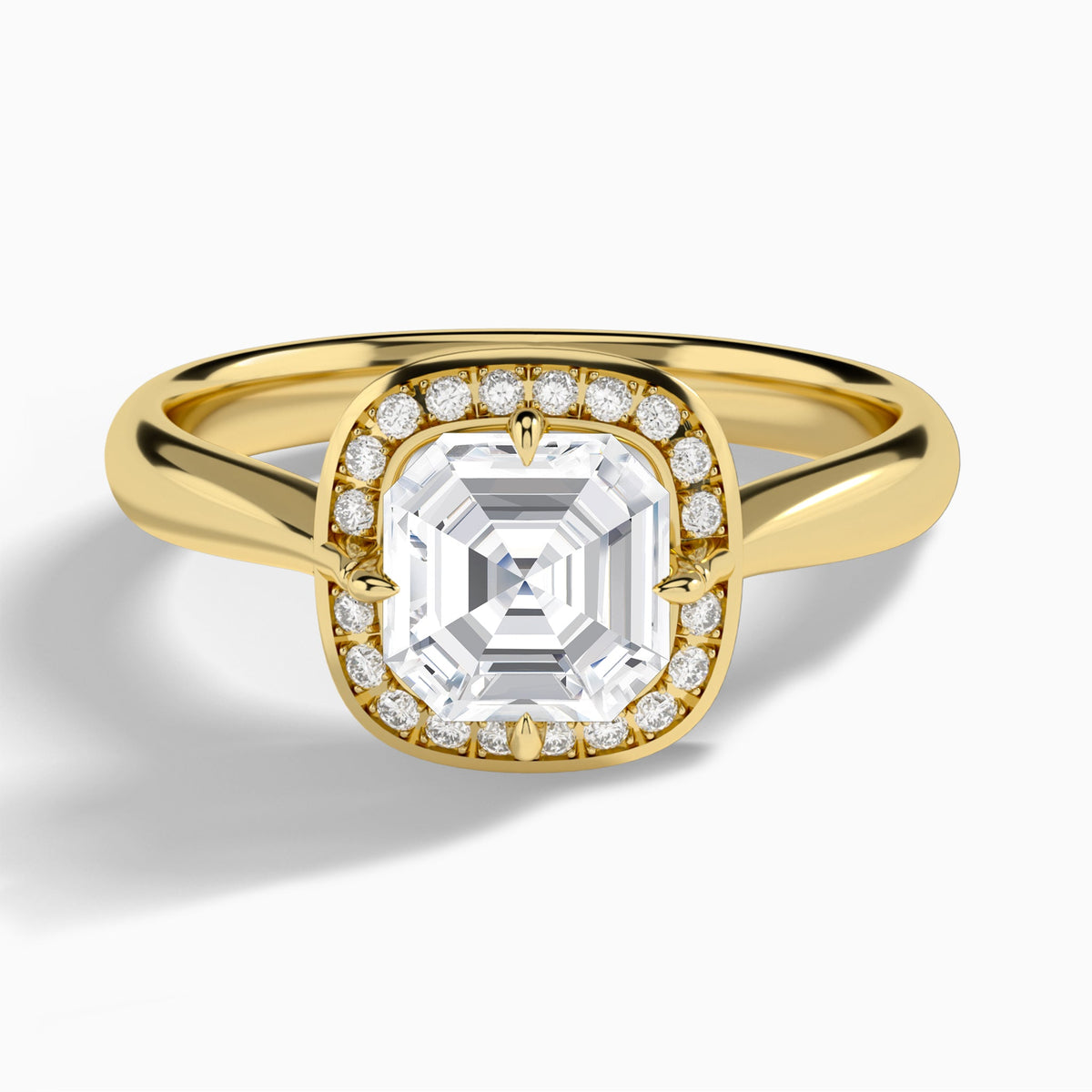 Asscher Solaris Halo Lab Grown Diamond Engagement Ring In 18K Yellow Gold - Lucenjuri