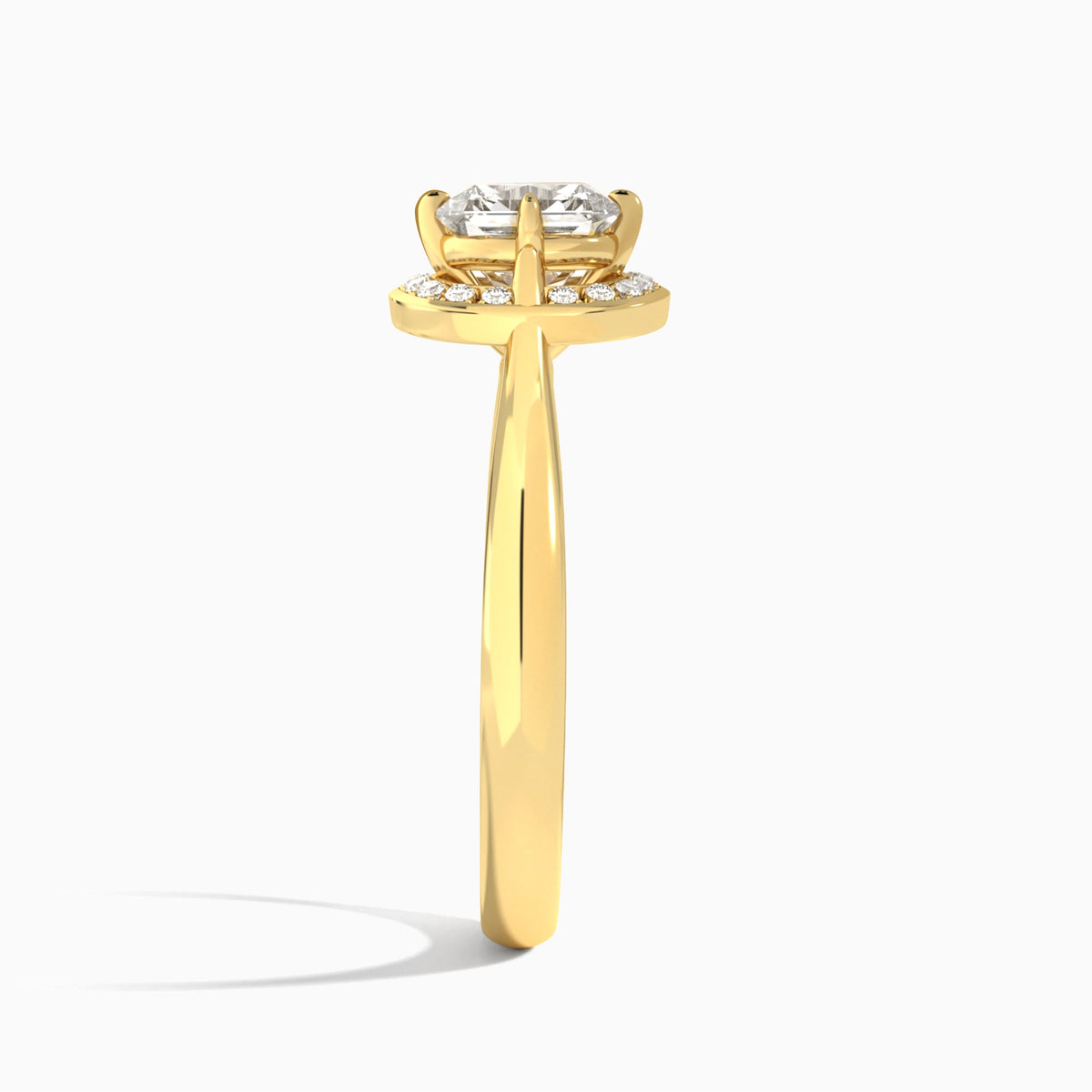 Asscher Solaris Halo Lab Grown Diamond Engagement Ring In 14K Yellow Gold, Side View