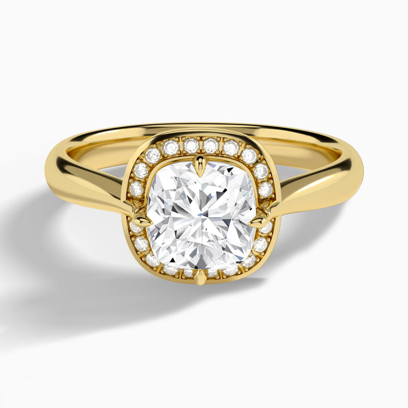 Cushion Solaris Halo Lab Grown Diamond Engagement Ring In 14K Yellow Gold - Lucenjuri
