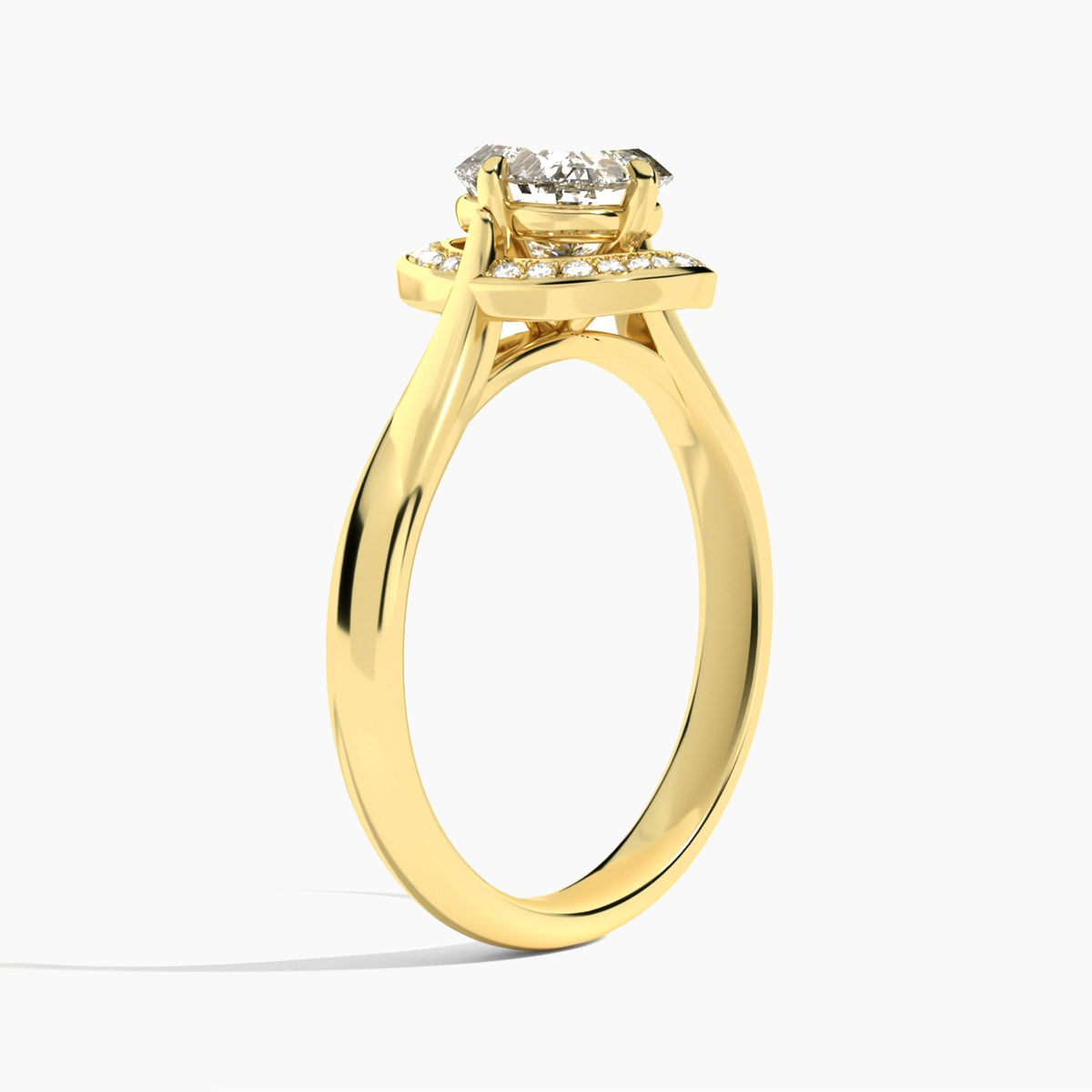 Cushion Solaris Halo Lab Grown Diamond Engagement Ring In 18K Yellow Gold, Angle View