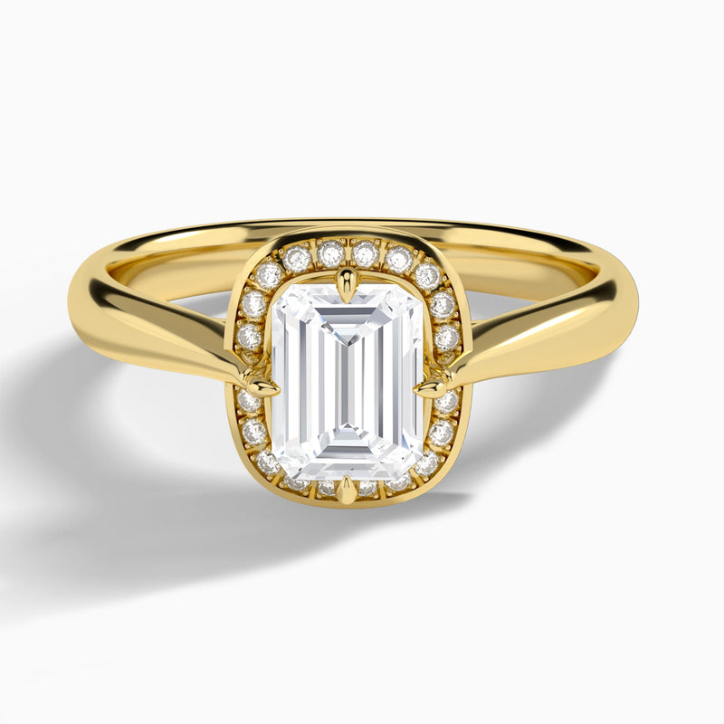 Emerald Solaris Halo Lab Grown Diamond Engagement Ring In 18K Yellow Gold - Lucenjuri