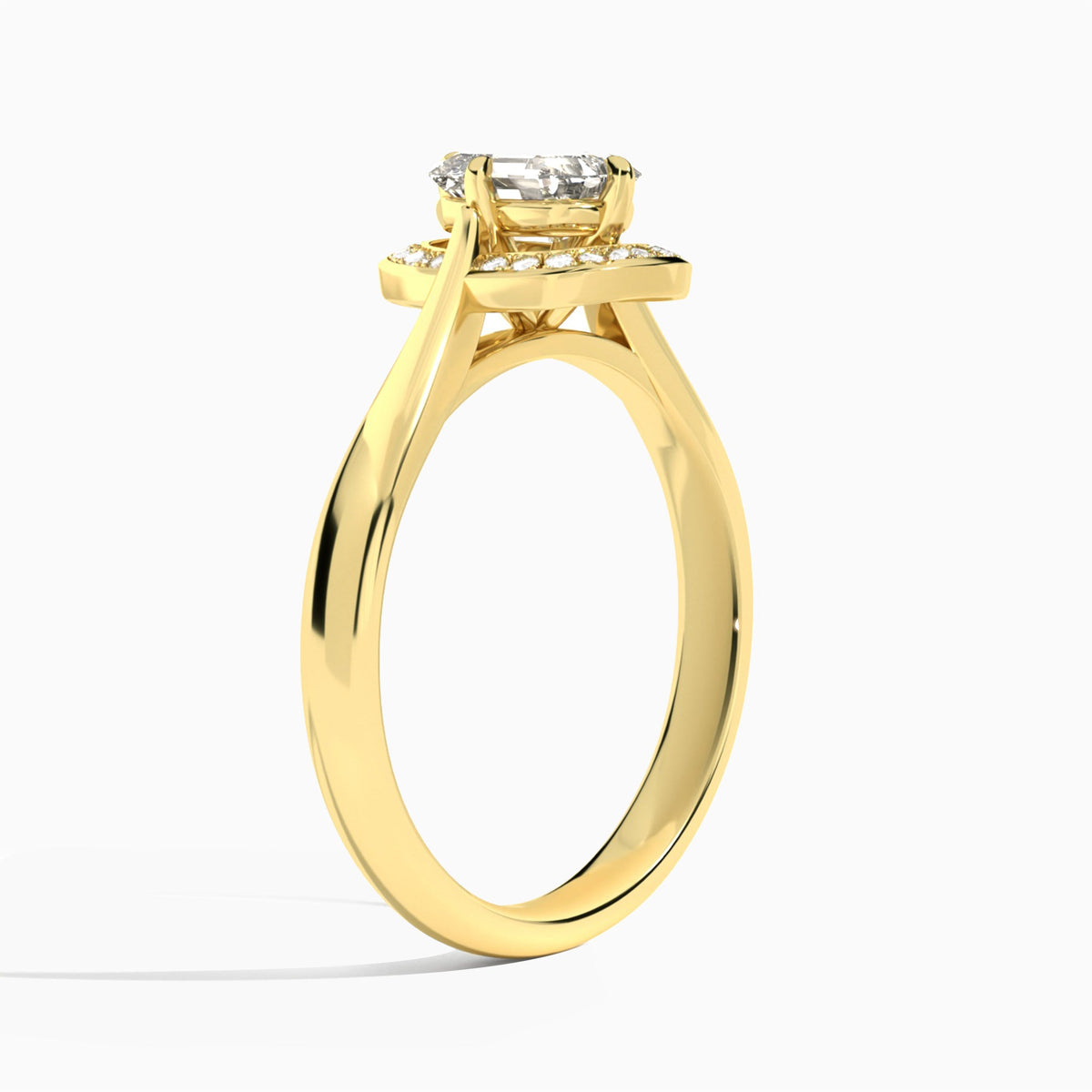 Emerald Solaris Halo Lab Grown Diamond Engagement Ring In 18K Yellow Gold, Angle View