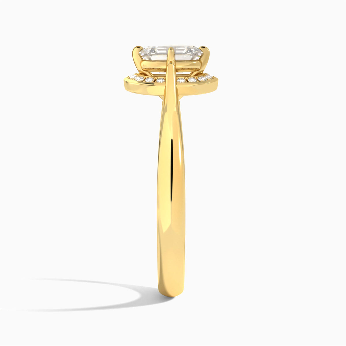Emerald Solaris Halo Lab Grown Diamond Engagement Ring In 14K Yellow Gold, Side View