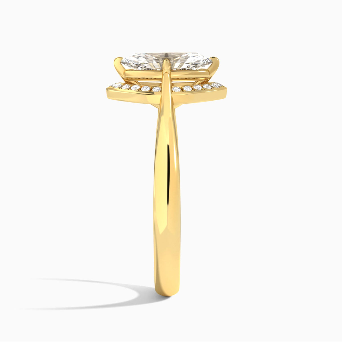 Marquise Solaris Halo Lab Grown Diamond Engagement Ring In 18K Yellow Gold, Side View