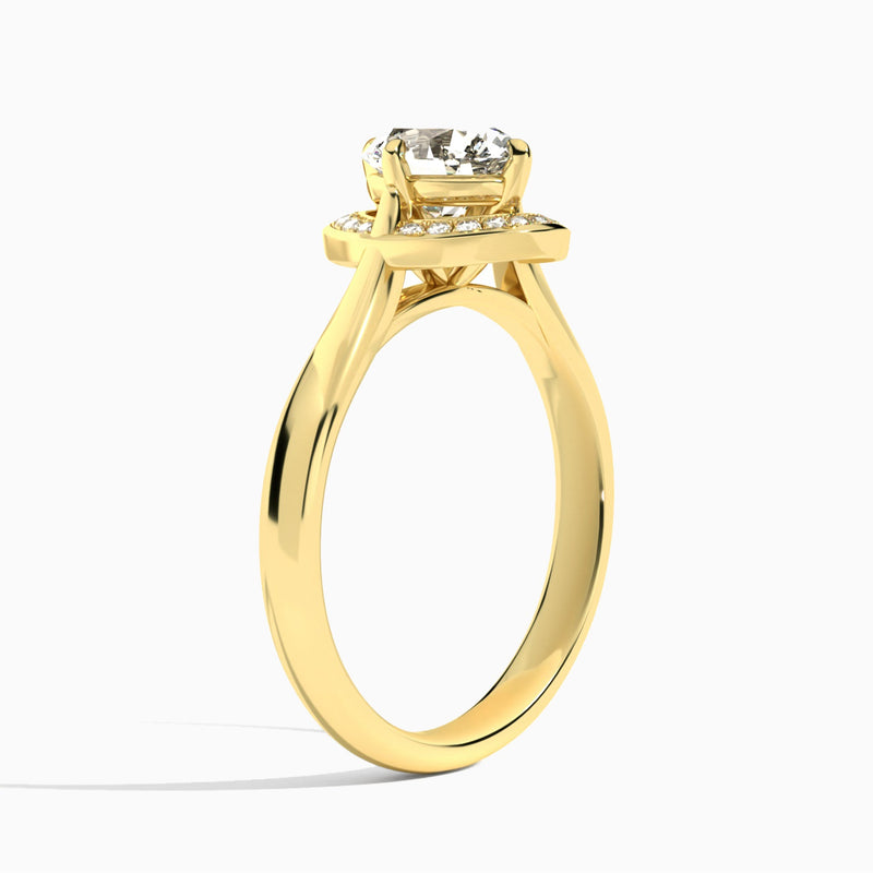 Oval Solaris Halo Lab Grown Diamond Engagement Ring In 18K Yellow Gold, Angle View