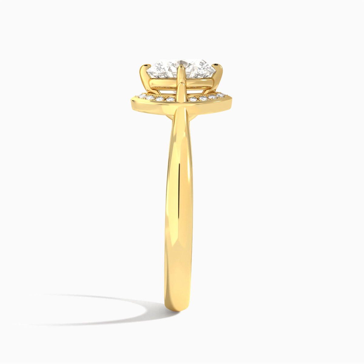Oval Solaris Halo Lab Grown Diamond Engagement Ring In 14K Yellow Gold, Side View