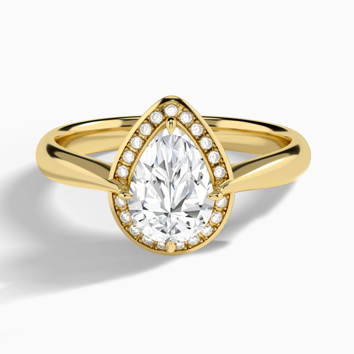 Pear Solaris Halo Lab Grown Diamond Engagement Ring In 14K Yellow Gold - Lucenjuri