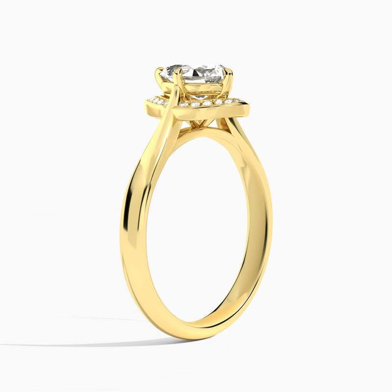 Pear Solaris Halo Lab Grown Diamond Engagement Ring In 18K Yellow Gold, Angle View