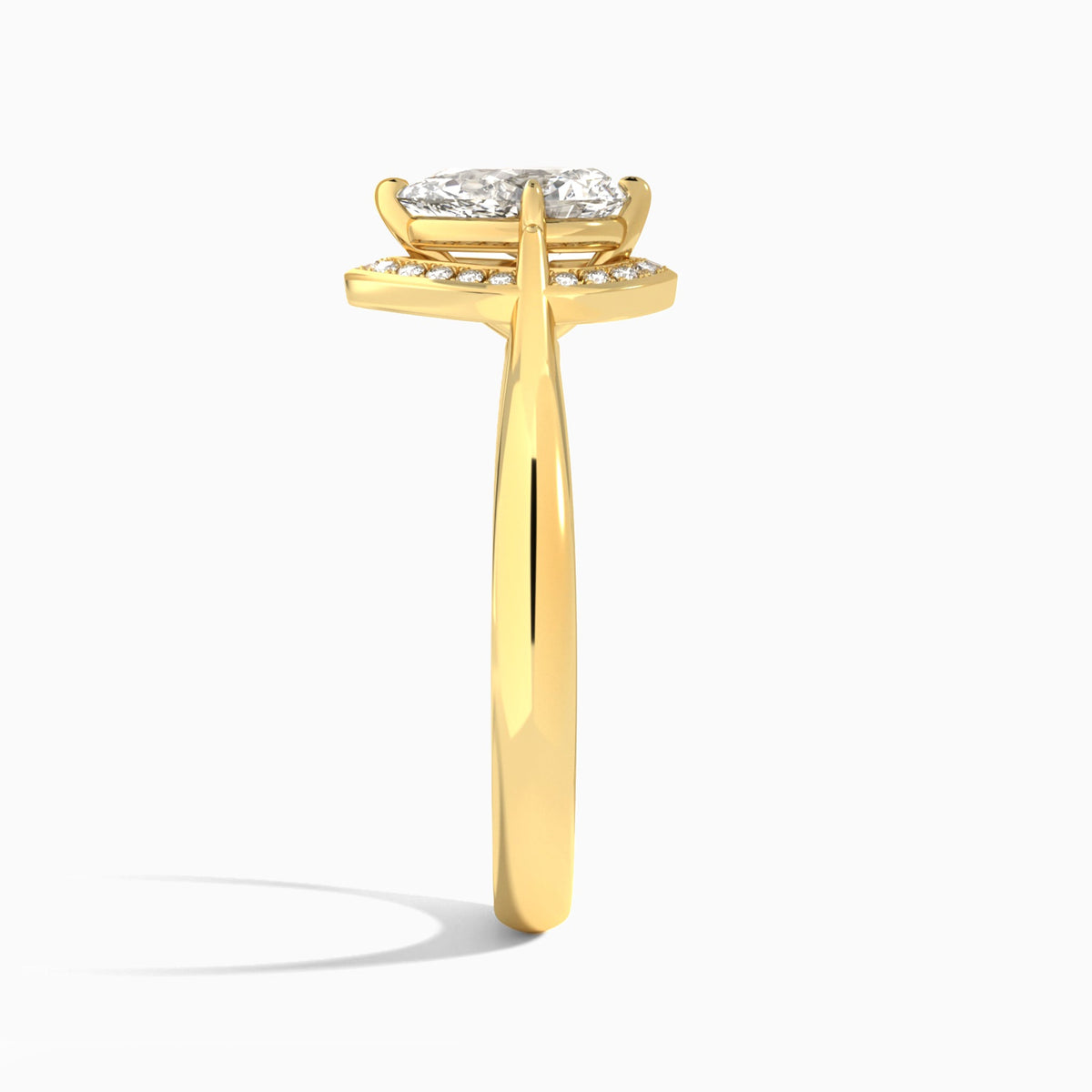Pear Solaris Halo Lab Grown Diamond Engagement Ring In 14K Yellow Gold, Side View