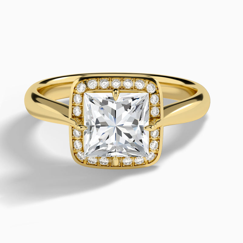 Princess Solaris Halo Lab Grown Diamond Engagement Ring In 14K Yellow Gold - Lucenjuri
