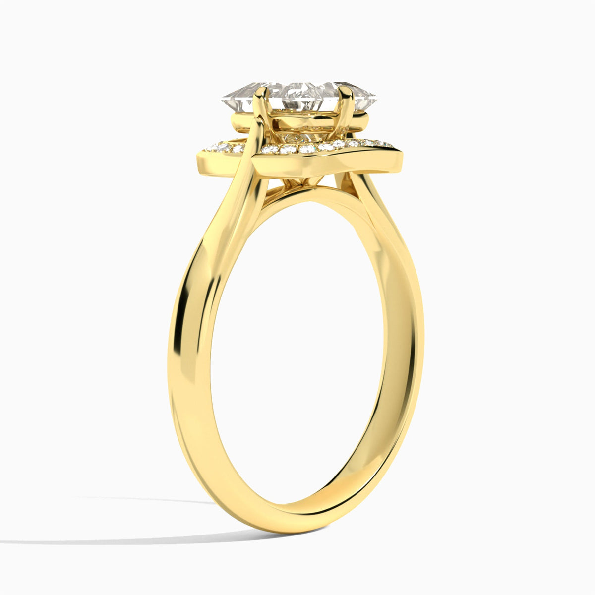 Princess Solaris Halo Lab Grown Diamond Engagement Ring In 18K Yellow Gold, Angle View