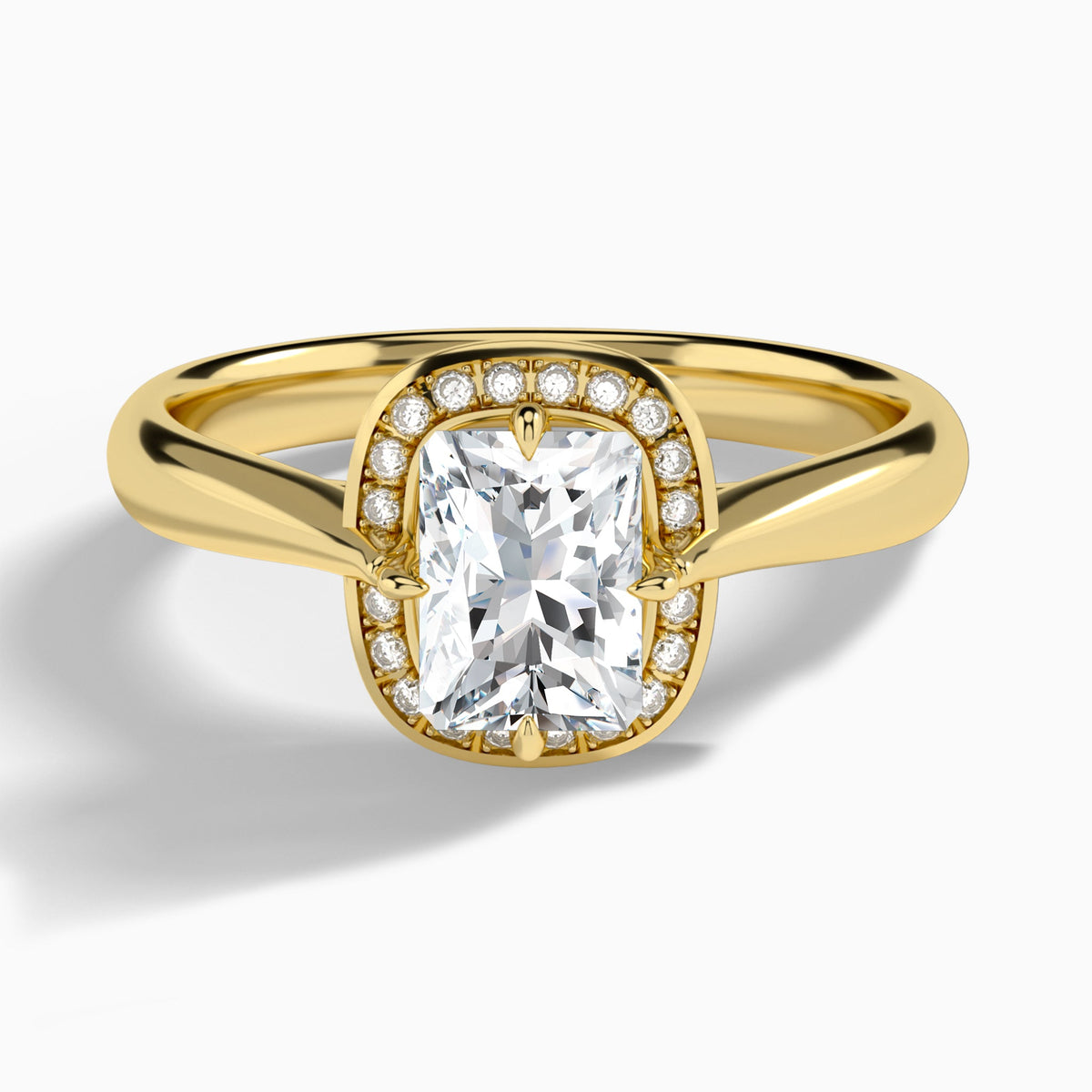 Radiant Solaris Halo Lab Grown Diamond Engagement Ring In 18K Yellow Gold - Lucenjuri