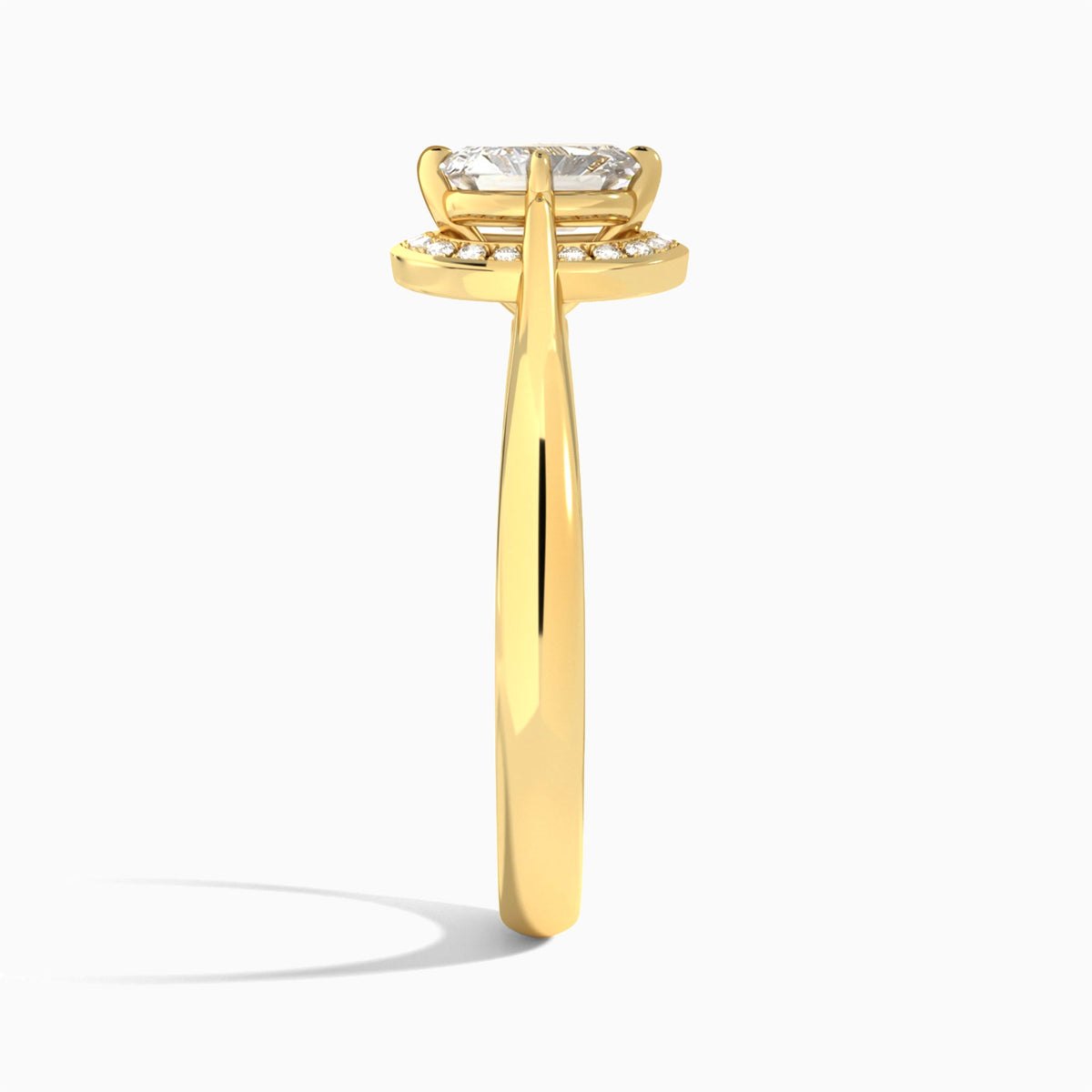 Radiant Solaris Halo Lab Grown Diamond Engagement Ring In 18K Yellow Gold, Side View