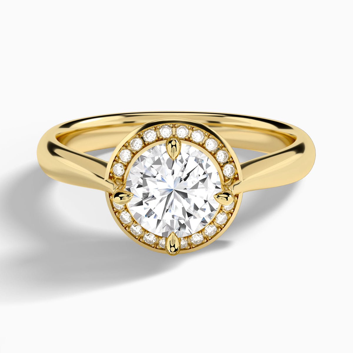 Round Solaris Halo Lab Grown Diamond Engagement Ring In 14K Yellow Gold - Lucenjuri