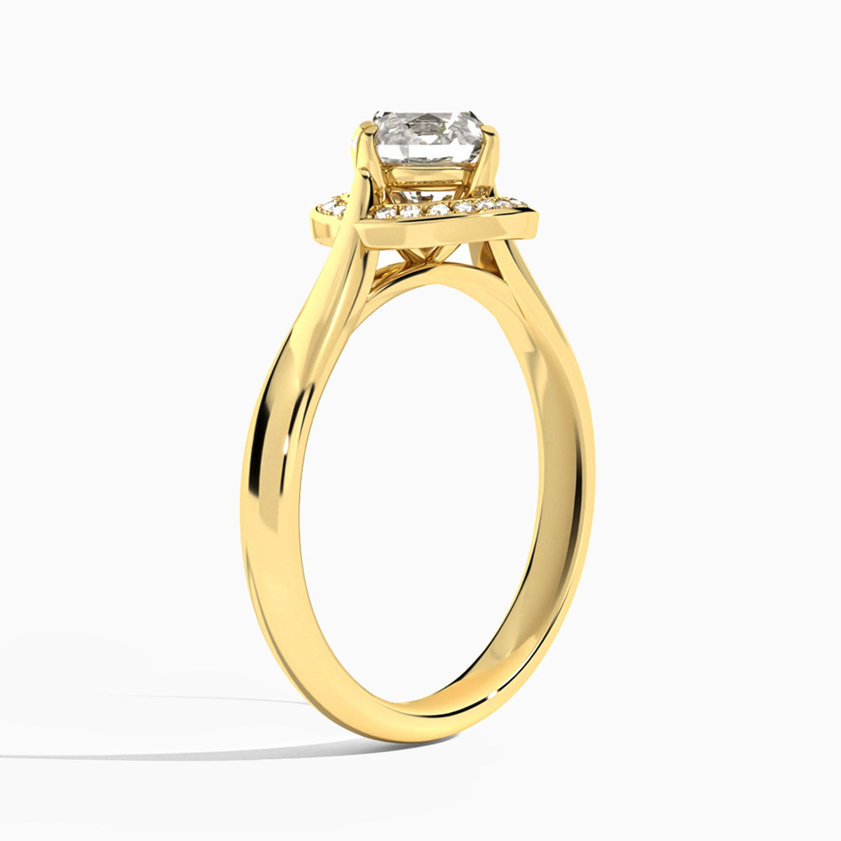 Round Solaris Halo Lab Grown Diamond Engagement Ring In 14K Yellow Gold, Angle View