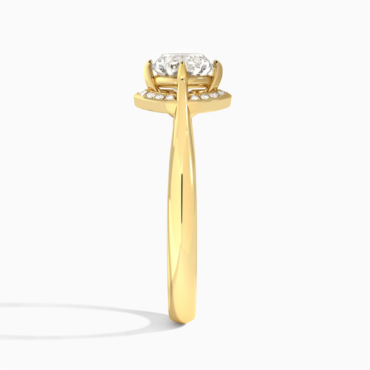 Round Solaris Halo Lab Grown Diamond Engagement Ring In 14K Yellow Gold, Side View