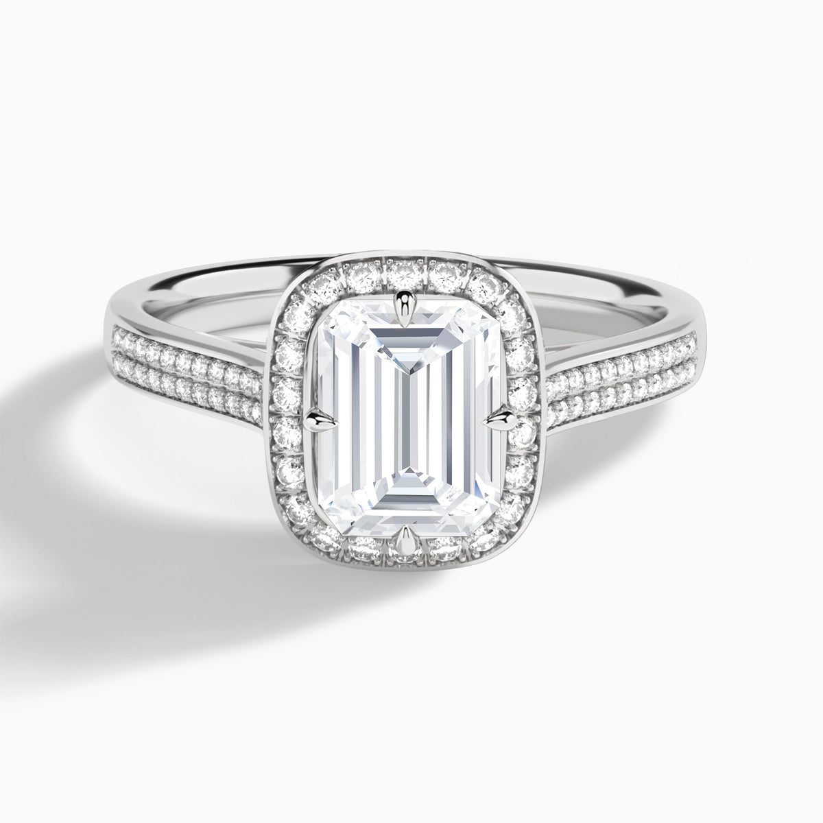 Emerald Double Halo Lab Grown Diamond Engagement Ring In Platinum - Lucenjuri