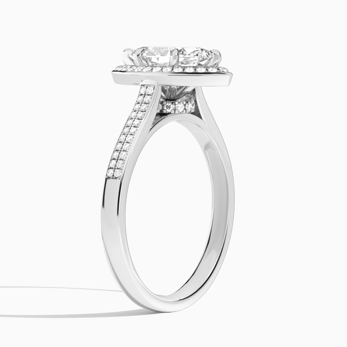 Marquise Double Halo Lab Grown Diamond Engagement Ring In Platinum, Angle View