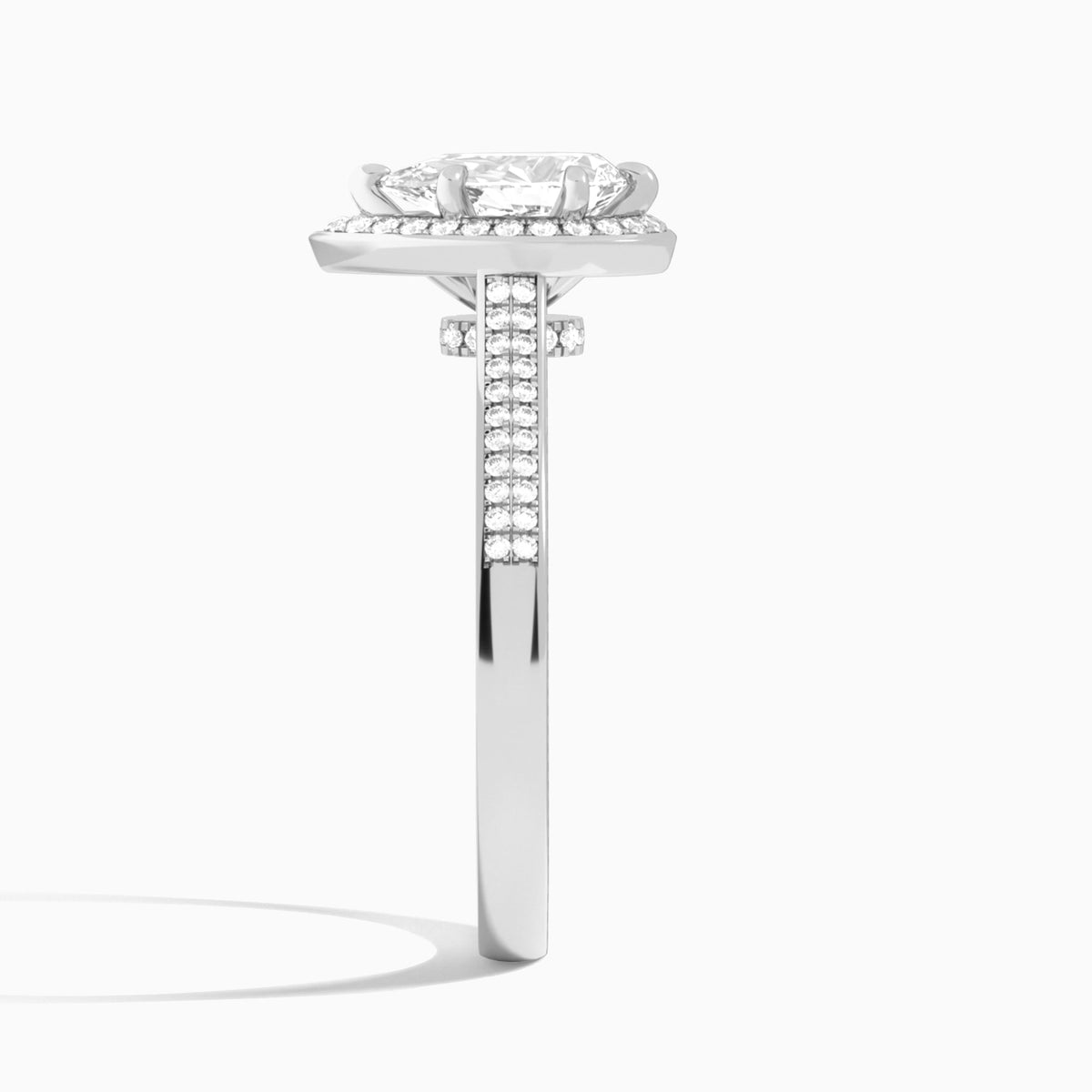 Pear Double Halo Lab Grown Diamond Engagement Ring In Platinum, Side View