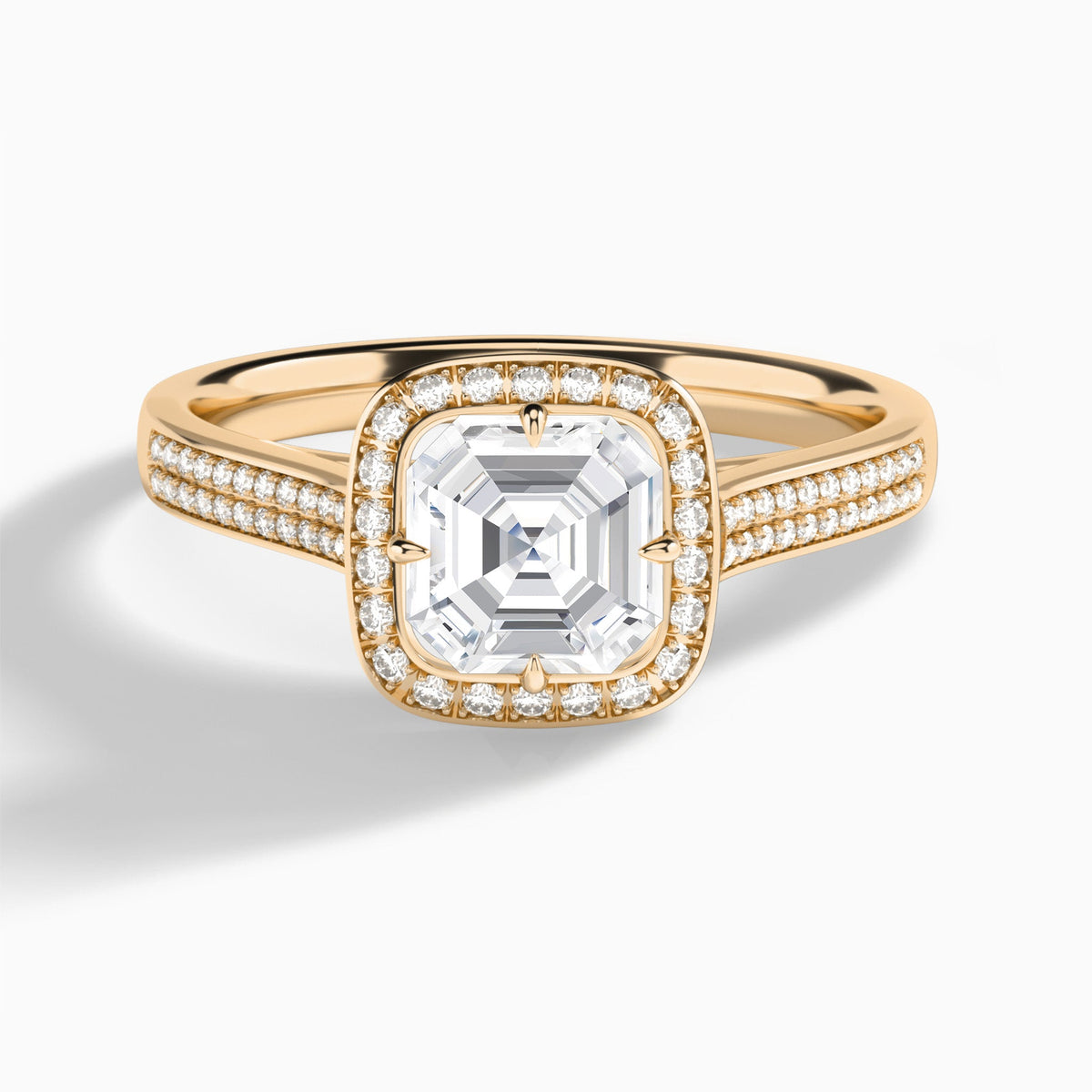 Asscher Double Halo Lab Grown Diamond Engagement Ring In 14K Rose Gold - Lucenjuri