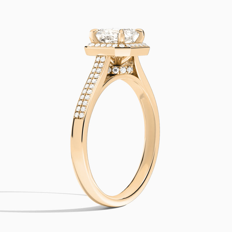 Asscher Double Halo Lab Grown Diamond Engagement Ring In 14K Rose Gold, Angle View